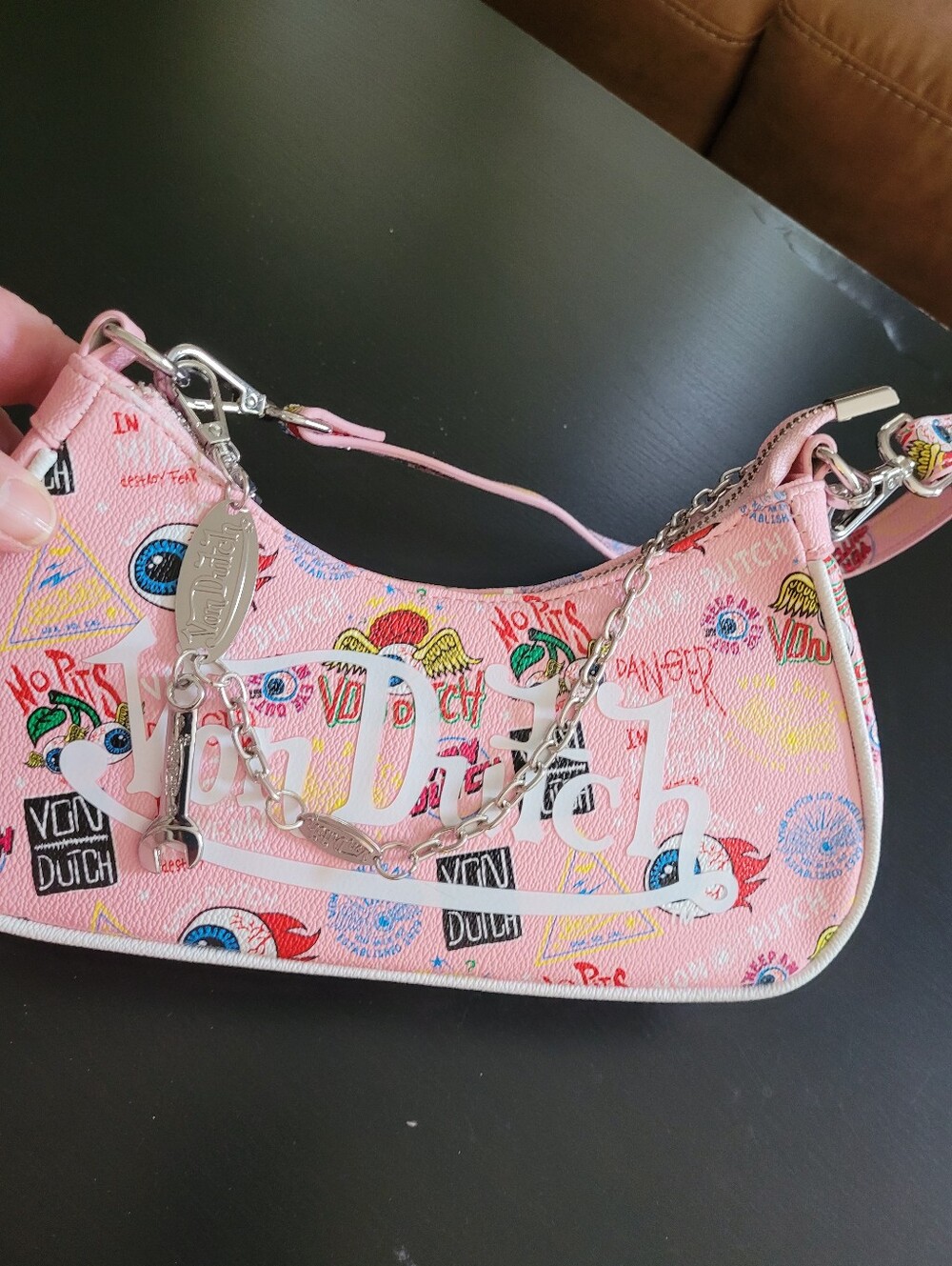 Von Dutch Lt Pink Printed Shoulder Bag